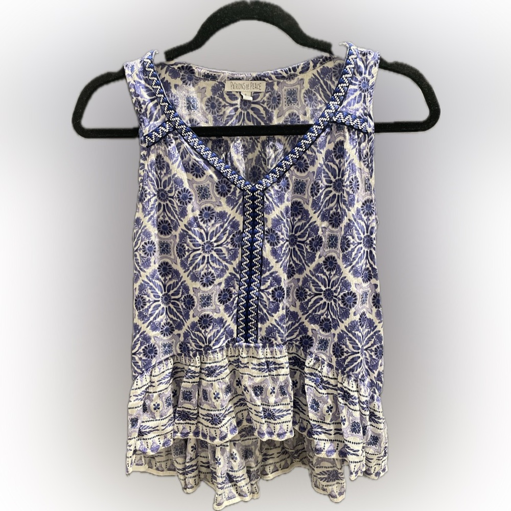 Patrons of Peace Blue and White Floral Blouse